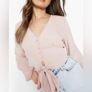 Tie through buttoned blouse